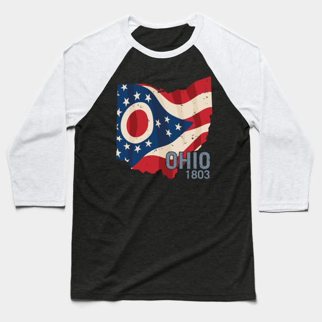 Ohio 1803 with Ohio flag stars and stripes Baseball T-Shirt by hobrath